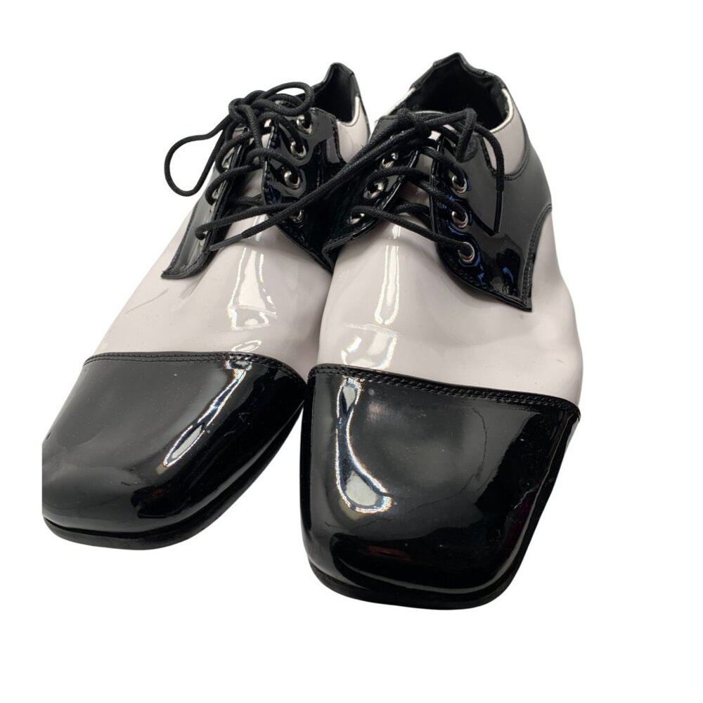 1031 Black & White Mens Patent Leather Lace-Up Dress Shoes Square-Toe Size 12